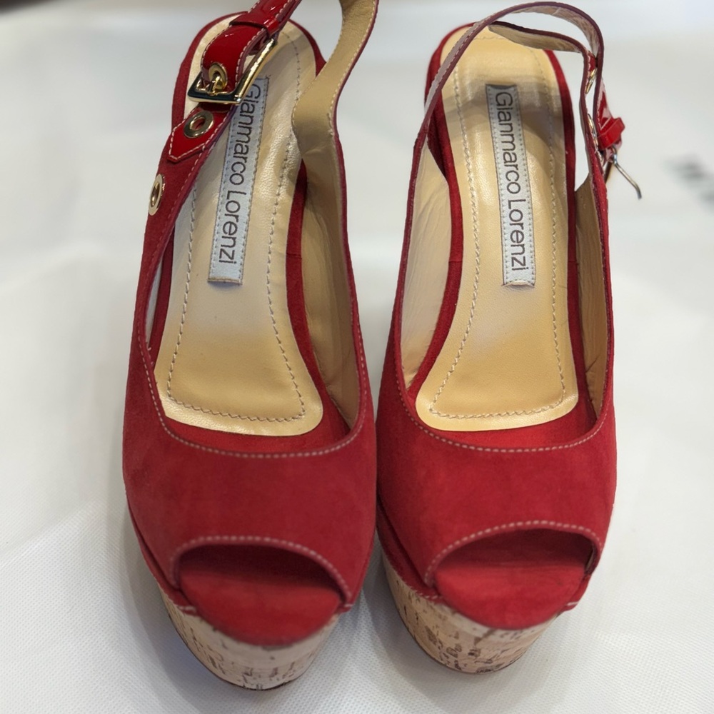 Gianmarco Lorenzi Red Platform Peep Toe Shoes